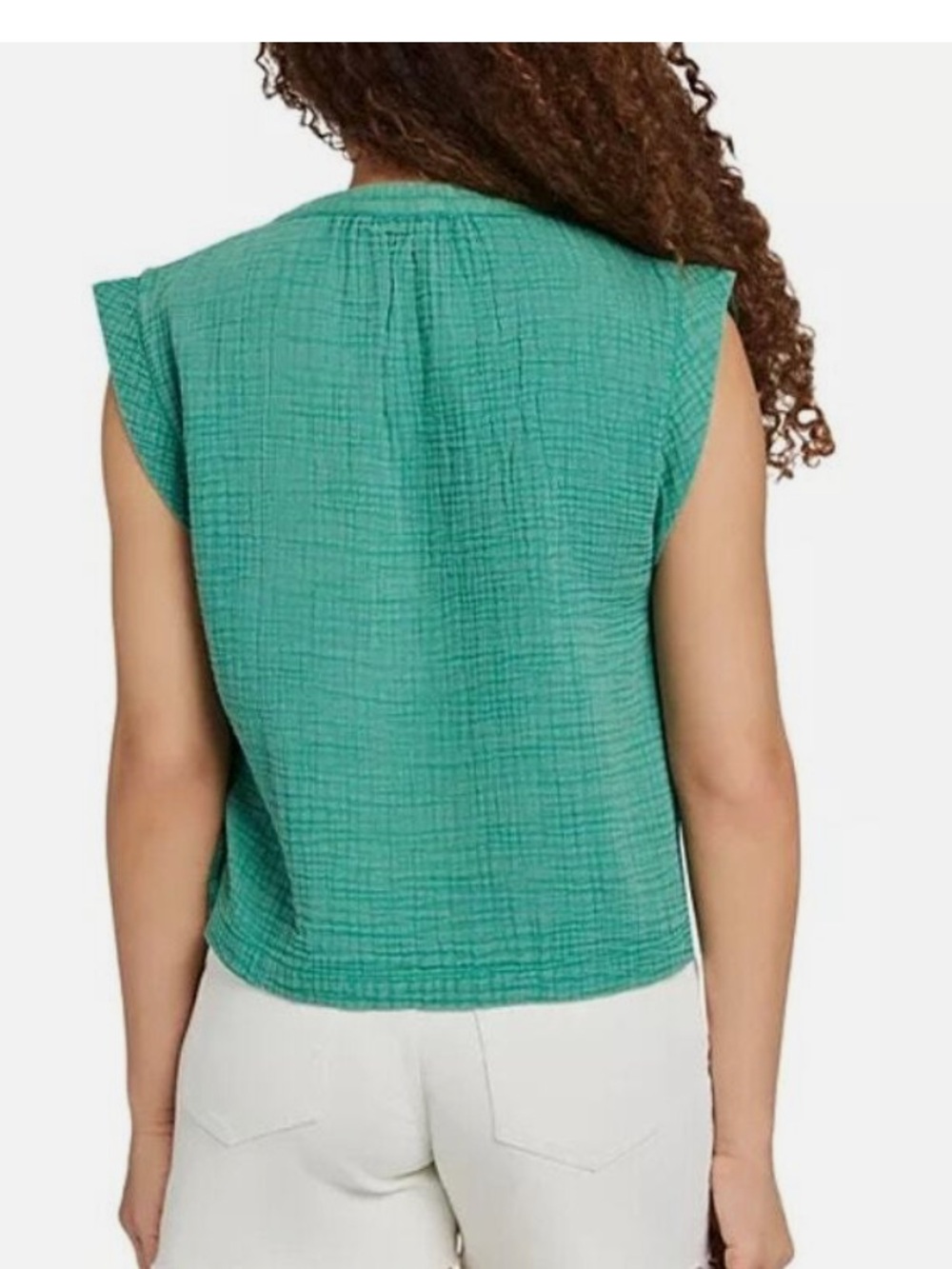 NWT Faherty Dylan Teal Split-Neck Cotton Gauze blouse - Picture 11 of 11